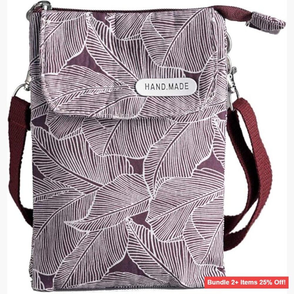 Canvas Crossbody Bag with Multiple Pockets, Adjustable Strap, Small Size